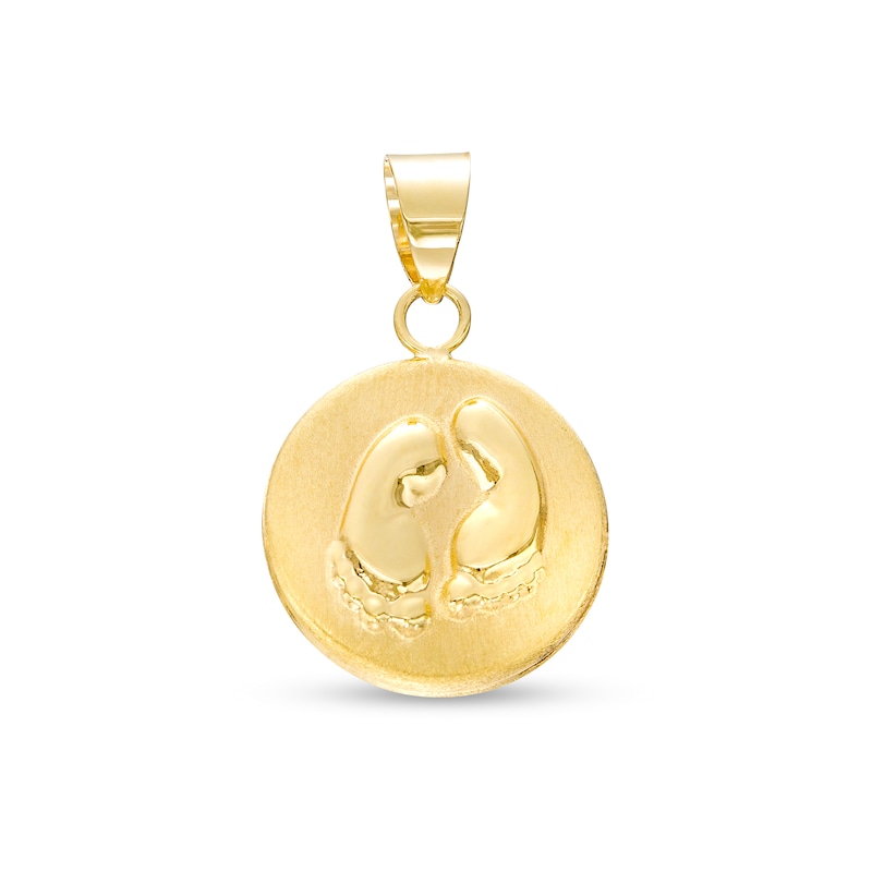 Stamped Footprints Disc Necklace Charm in 10K Gold|Peoples Jewellers