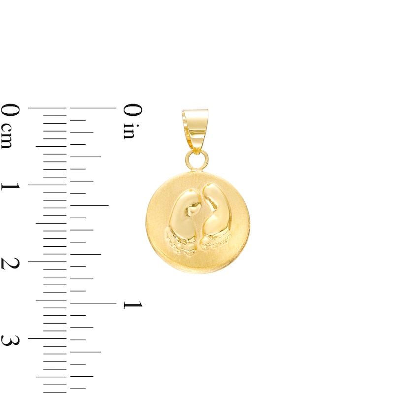 Stamped Footprints Disc Necklace Charm in 10K Gold