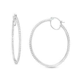 White Lab-Created Sapphire Hoop Earrings in Sterling Silver
