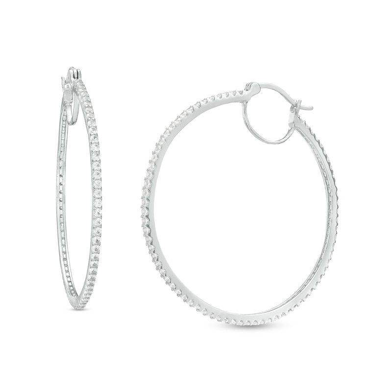 Main Image 1 of White Lab-Created Sapphire Hoop Earrings in Sterling Silver