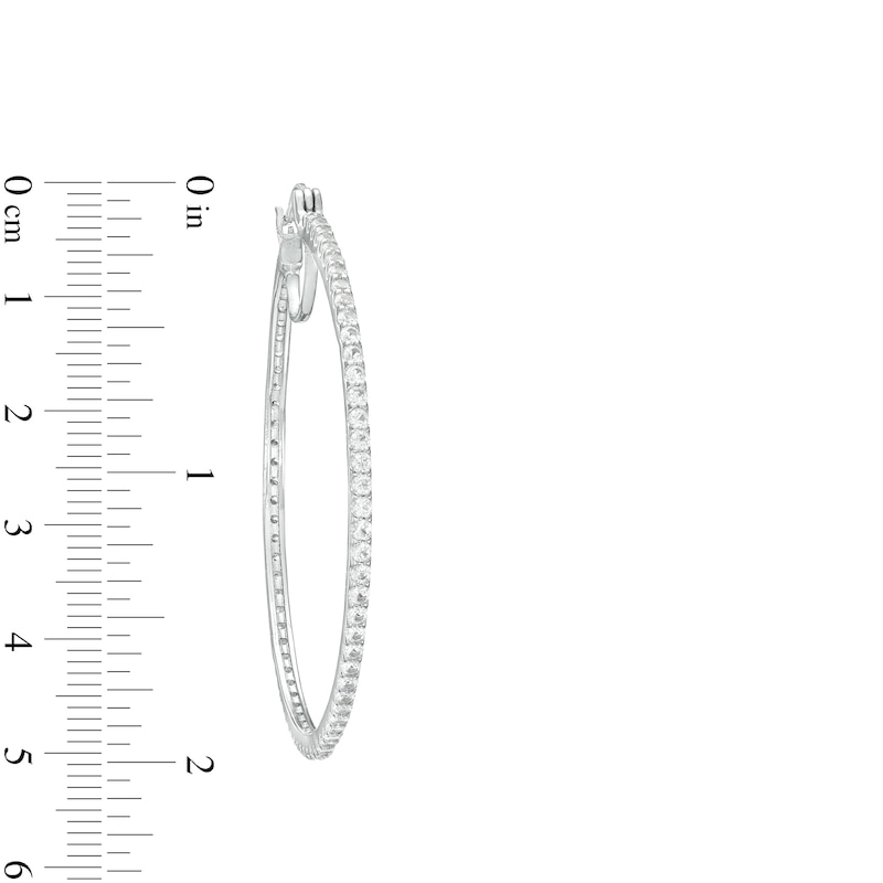 Main Image 3 of White Lab-Created Sapphire Hoop Earrings in Sterling Silver
