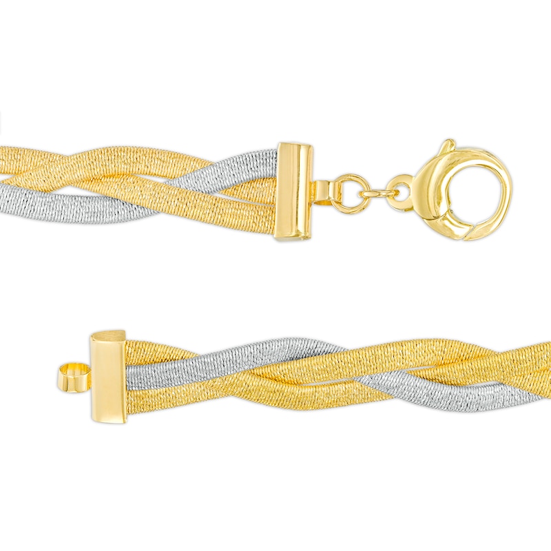 Italian Brilliance™ 9.0mm Diamond-Cut Hollow Mesh Twist Bracelet in 14K Two-Tone Gold – 7.5"