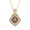 Cushion-Cut Smoky Quartz and 0.29 CT. T.W. Champagne and White Diamond Double Frame Pendant in 10K Two-Tone Gold