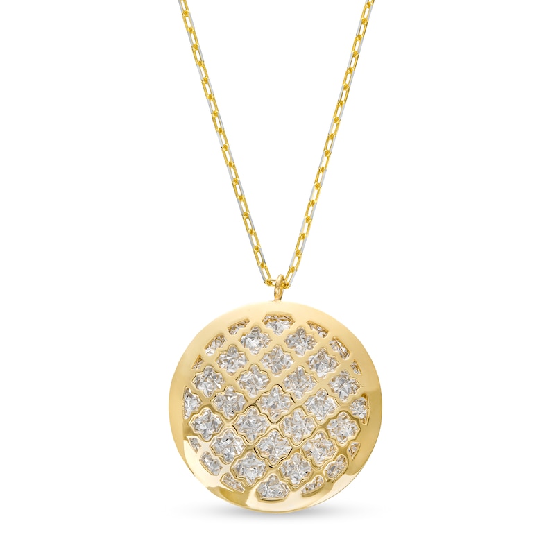 Diamond-Cut Lattice Circle Pendant in 14K Two-Tone Gold|Peoples Jewellers