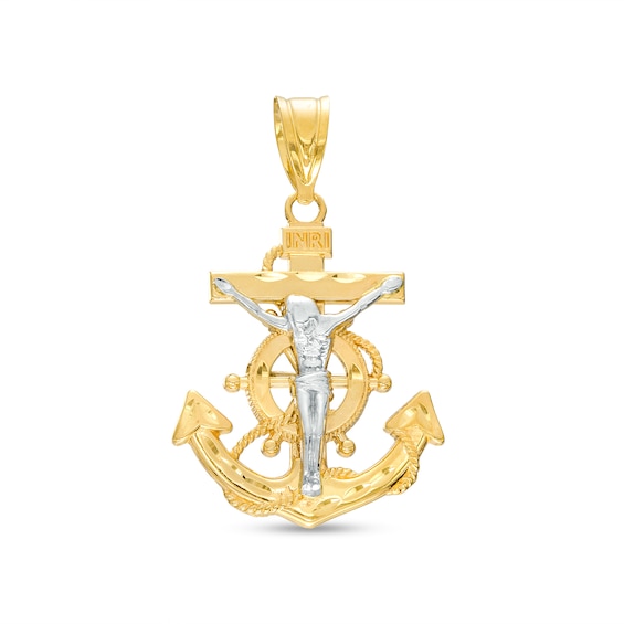 Mariner's Crucifix Necklace Charm in 14K Two-Tone Gold