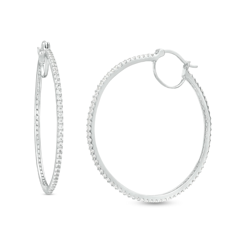 Main Image 1 of White Lab-Created Sapphire Hoop Earrings in Sterling Silver