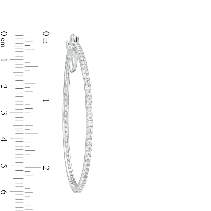 Main Image 3 of White Lab-Created Sapphire Hoop Earrings in Sterling Silver