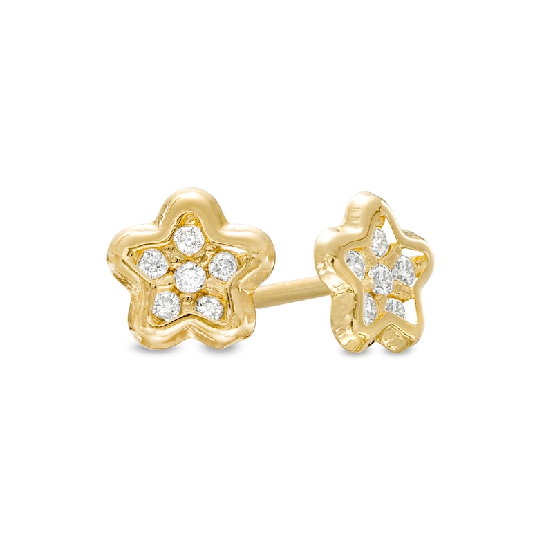 Child's Cubic Zirconia Cluster Star Stud Earrings in 14K Gold