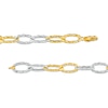 Italian Brilliance™ 6.5mm Alternating Diamond-Cut Paper Clip Link Chain Bracelet in Hollow 14K Two-Tone Gold – 7.5"