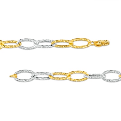 Italian Brilliance™ 6.5mm Alternating Diamond-Cut Paper Clip Link Chain Bracelet in Hollow 14K Two-Tone Gold – 7.5"