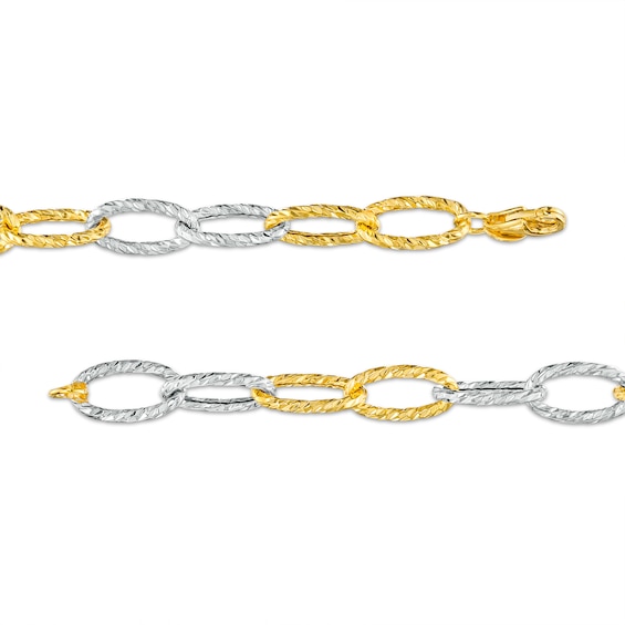 Italian Brilliance™ 6.5mm Alternating Diamond-Cut Paper Clip Link Chain Bracelet in Hollow 14K Two-Tone Gold – 7.5"