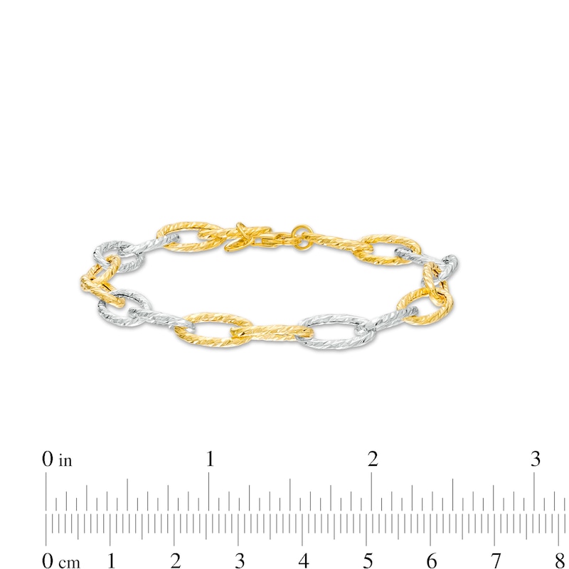 Italian Brilliance™ 6.5mm Alternating Diamond-Cut Paper Clip Link Chain Bracelet in Hollow 14K Two-Tone Gold – 7.5"