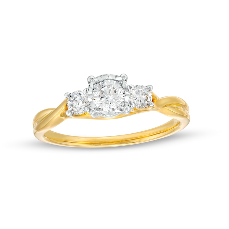 0.50 CT. T.W. Diamond Past Present Future® Twist Shank Engagement Ring in 10K Gold