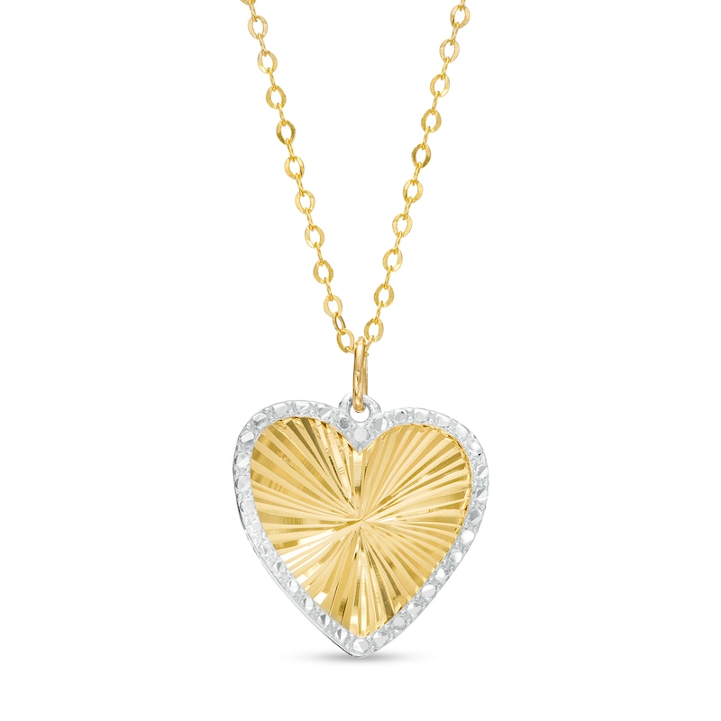 Diamond-Cut Heart Pendant in 14K Two-Tone Gold