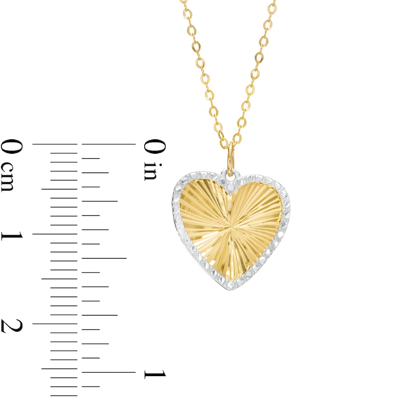 Diamond-Cut Heart Pendant in 14K Two-Tone Gold