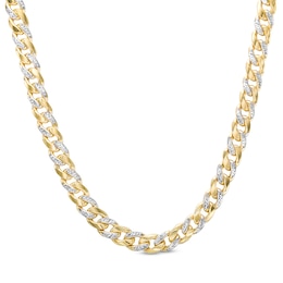 Italian Brilliance™ Diamond-Cut 7.8mm Cuban Curb Chain Necklace in Hollow 14K Two-Tone Gold – 20&quot;