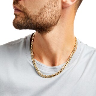 Diamond-Cut 7.8mm Cuban Curb Chain Necklace in Hollow 14K Two-Tone Gold – 20"