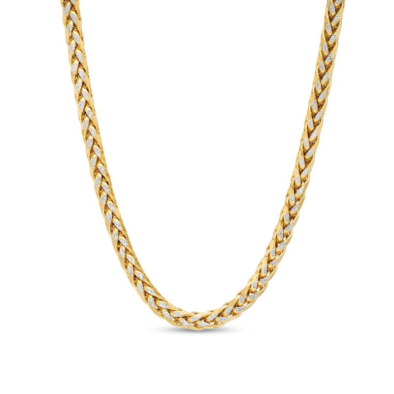 Diamond-Cut 4.5mm Wheat Chain Necklace in Hollow 14K Two-Tone Gold – 22"|Peoples Jewellers