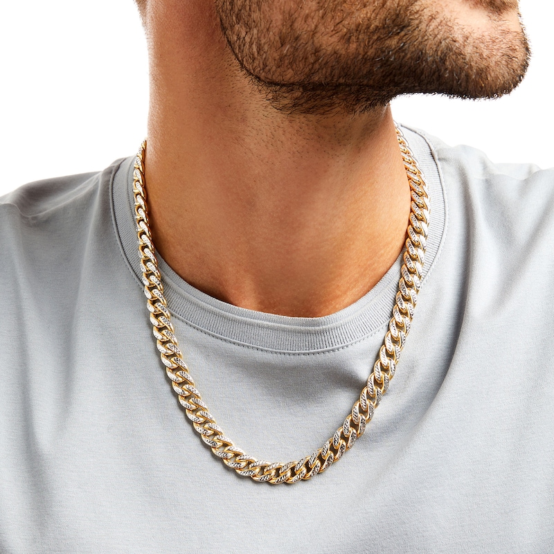 Italian Brilliance™ Diamond-Cut 10.0mm Semi-Solid Cuban Curb Chain Necklace in 14K Two-Tone Gold – 22"