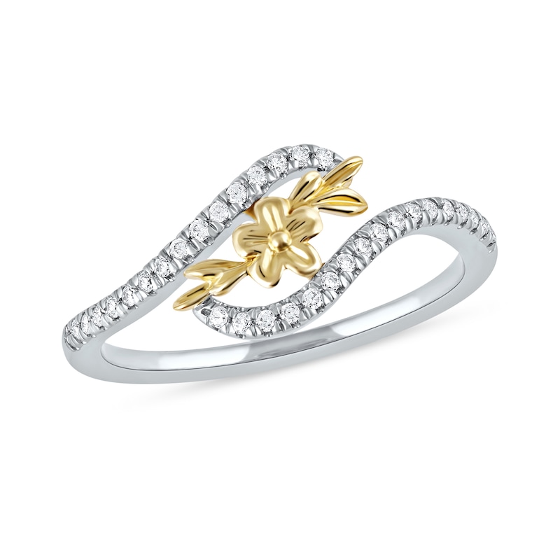 0.15 CT. T.W. Diamond Flower Curved Bypass Ring in 10K Two-Tone Gold|Peoples Jewellers