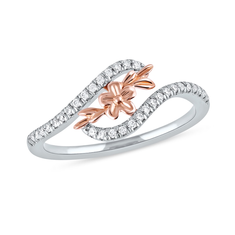 0.15 CT. T.W. Diamond Flower Open Shank Ring in 10K Two-Tone Gold|Peoples Jewellers