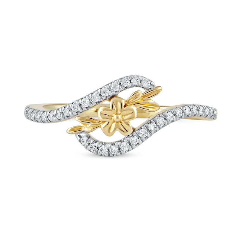 0.15 CT. T.W. Diamond Flower Curved Bypass Ring in 10K Gold