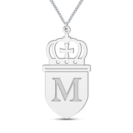Men's Engravable Shield with Crown Pendant (1 Initial)