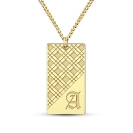 Men's Engravable Plaid Pattern Dog Tag Pendant (1 Initial)