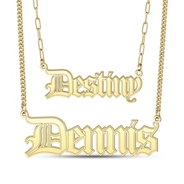 Engravable His and Hers Gothic Name Necklaces Set (2 Lines)