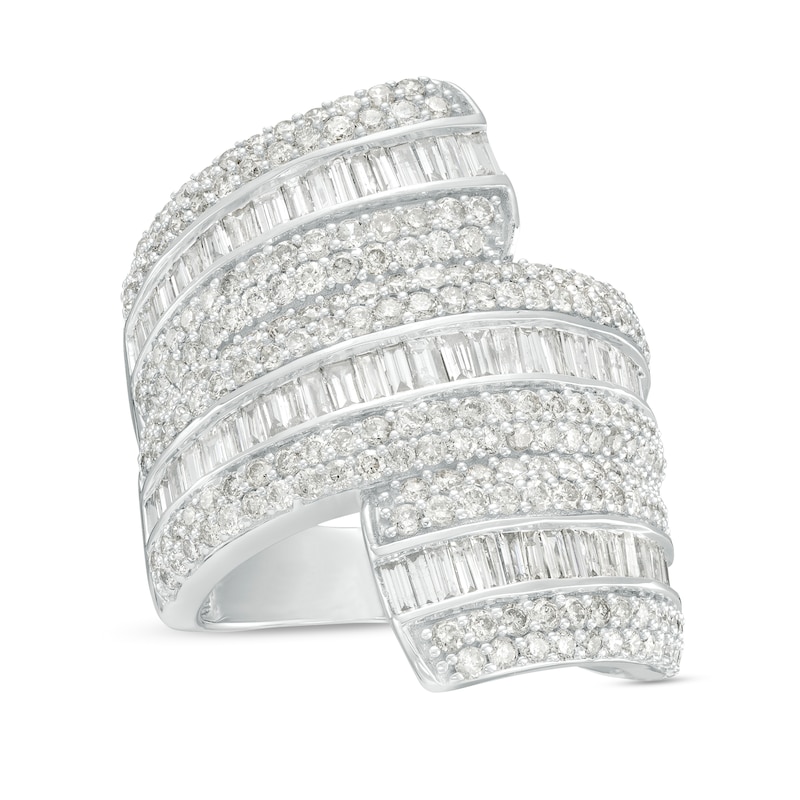 Main Image 1 of 3.00 CT. T.W. Diamond Bypass Multi-Row Ring in 10K White Gold
