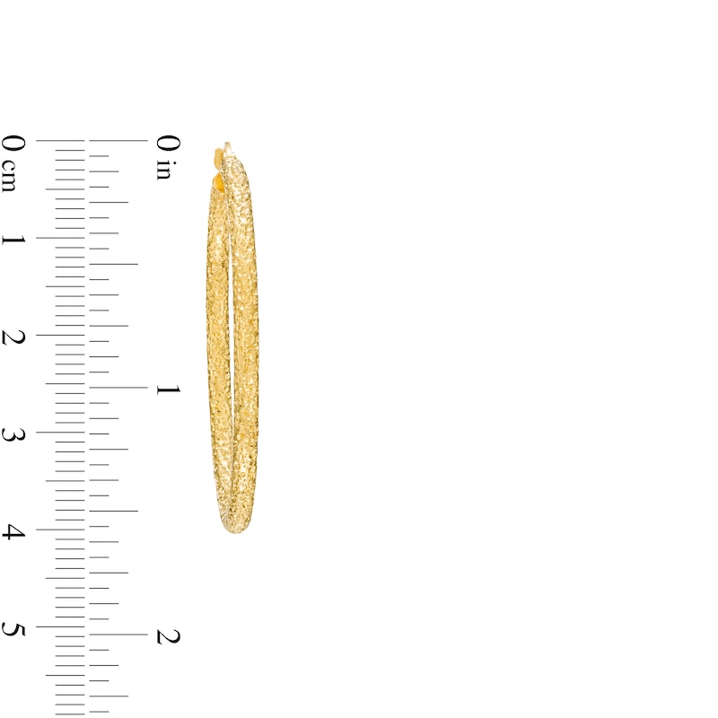 35.0mm Diamond-Cut Glitter Tube Hoop Earrings in 14K Gold