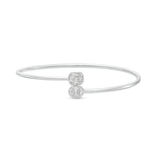 0.25 CT. T.W. Baguette and Oval-Shaped Multi-Diamond Frame Overlapping Bangle in 10K White Gold