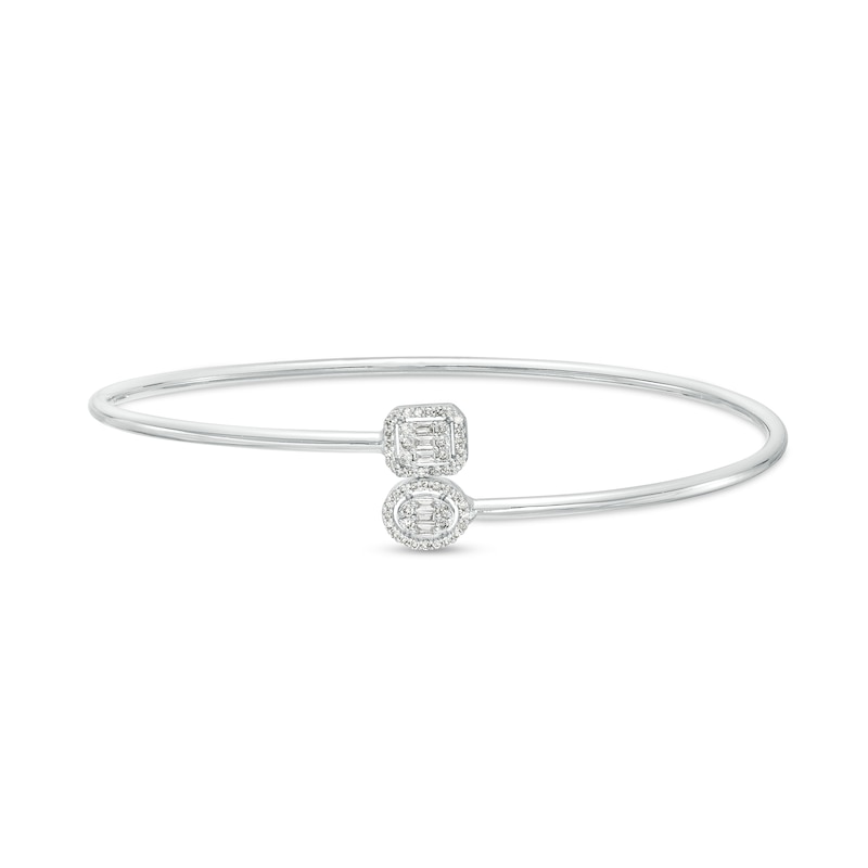 0.25 CT. T.W. Baguette and Oval-Shaped Multi-Diamond Frame Overlapping Bangle in 10K White Gold|Peoples Jewellers