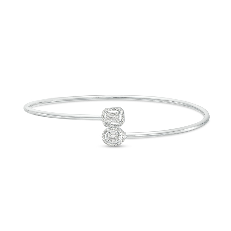 Main Image 1 of 0.25 CT. T.W. Baguette and Oval-Shaped Multi-Diamond Frame Overlapping Bangle in 10K White Gold