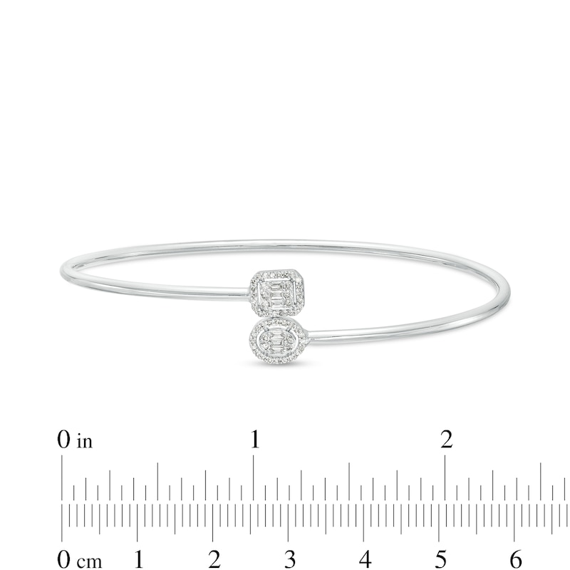 0.25 CT. T.W. Baguette and Oval-Shaped Multi-Diamond Frame Overlapping Bangle in 10K White Gold