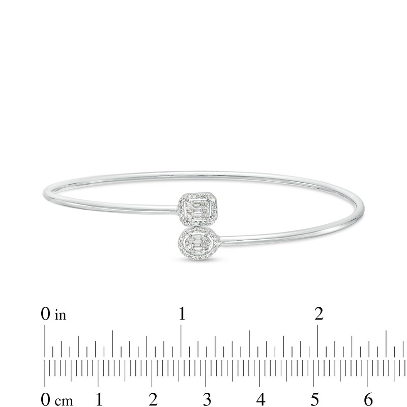 Main Image 3 of 0.25 CT. T.W. Baguette and Oval-Shaped Multi-Diamond Frame Overlapping Bangle in 10K White Gold