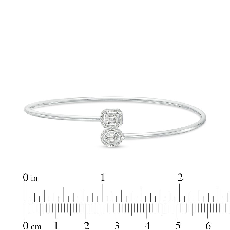 0.25 CT. T.W. Baguette and Oval-Shaped Multi-Diamond Frame Overlapping Bangle in 10K White Gold