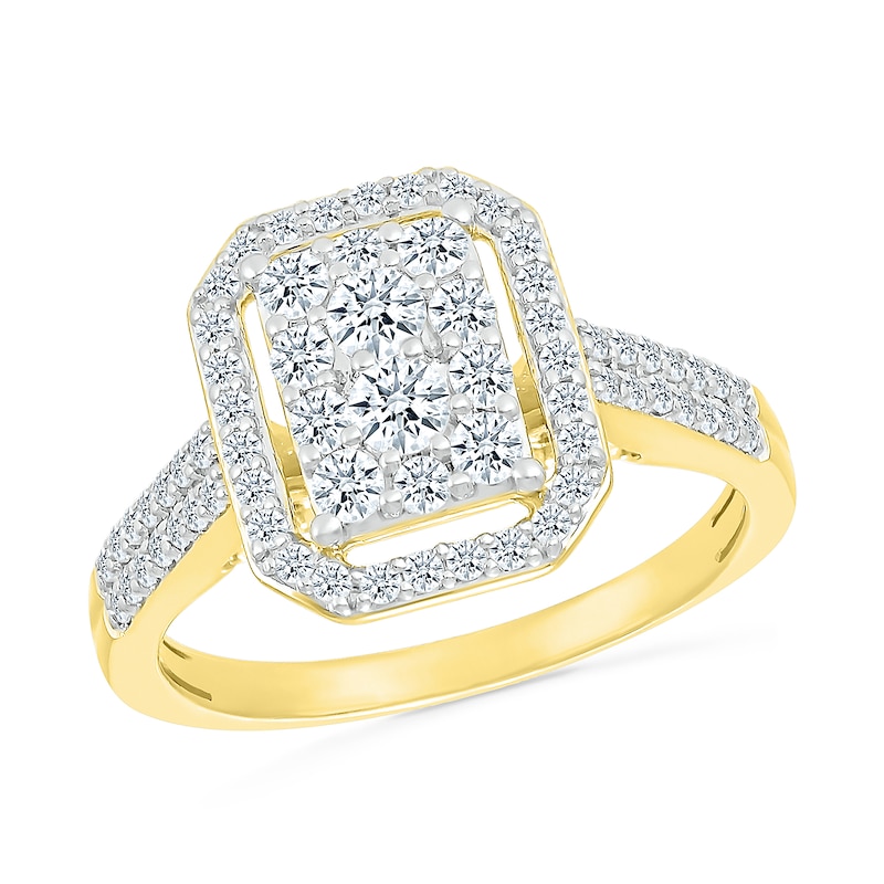 Main Image 5 of 0.95 CT. T.W. Octagonal-Shaped Multi-Diamond Frame Bridal Set in 10K Gold