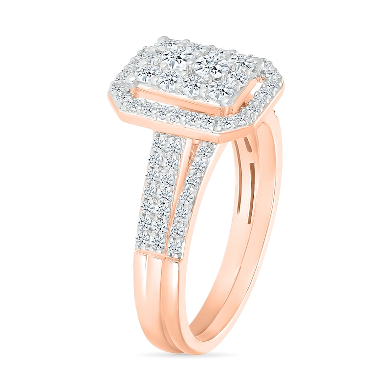Main Image 2 of 0.95 CT. T.W. Octagonal-Shaped Multi-Diamond Frame Bridal Set in 10K Rose Gold