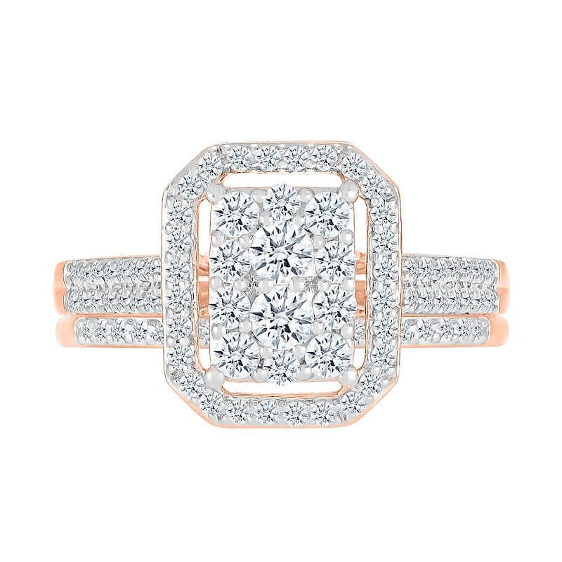 Main Image 3 of 0.95 CT. T.W. Octagonal-Shaped Multi-Diamond Frame Bridal Set in 10K Rose Gold