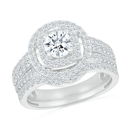 1.45 CT. T.W. Diamond Double Frame Triple Row Bridal Set in 10K White Gold