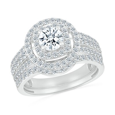 1.45 CT. T.W. Diamond Double Frame Triple Row Bridal Set in 10K Gold