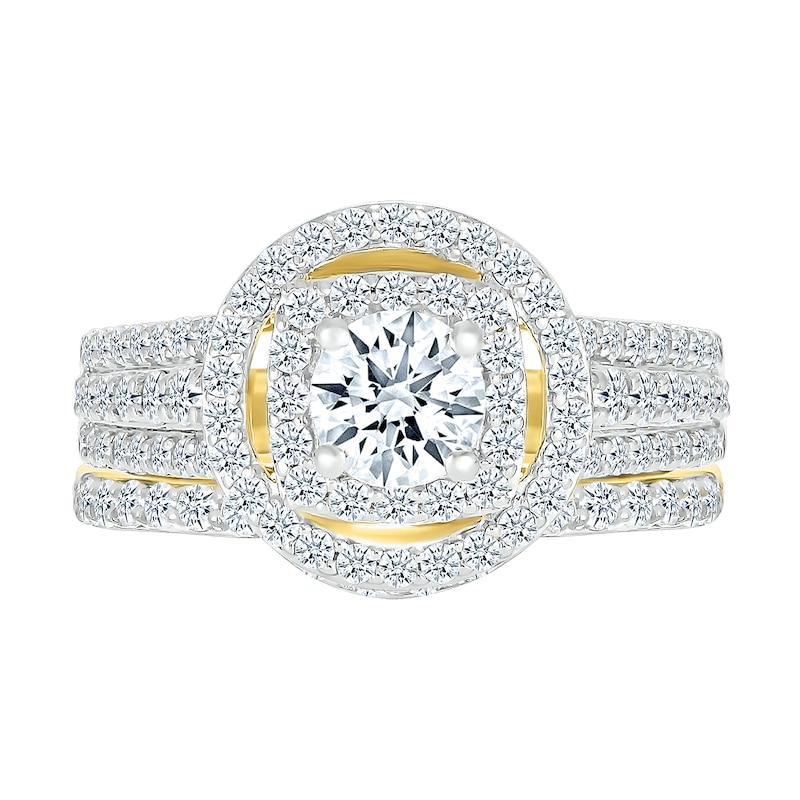 1.45 CT. T.W. Diamond Double Frame Triple Row Bridal Set in 10K Gold