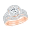 1.45 CT. T.W. Diamond Double Frame Triple Row Bridal Set in 10K Rose Gold