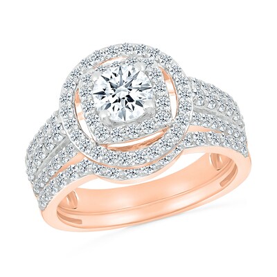1.45 CT. T.W. Diamond Double Frame Triple Row Bridal Set in 10K Rose Gold