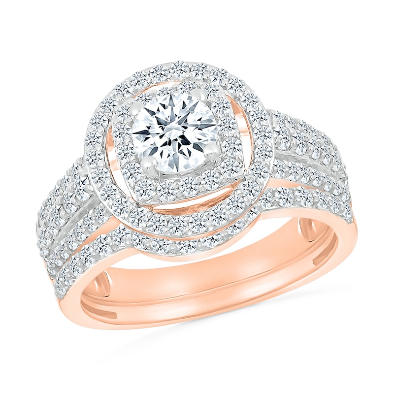 1.45 CT. T.W. Diamond Double Frame Triple Row Bridal Set in 10K Rose Gold|Peoples Jewellers