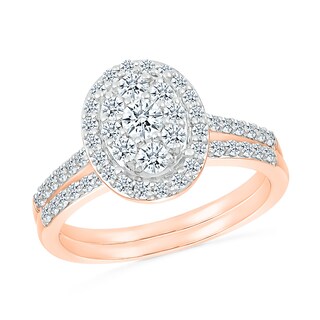 0.96 CT. T.W. Oval-Shaped Multi-Diamond Frame Bridal Set in 10K Rose Gold