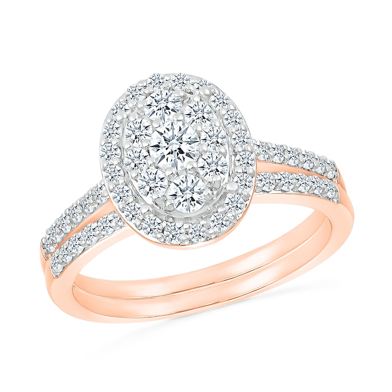 0.96 CT. T.W. Oval-Shaped Multi-Diamond Frame Bridal Set in 10K Rose Gold|Peoples Jewellers