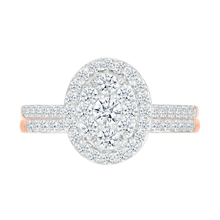 0.96 CT. T.W. Oval-Shaped Multi-Diamond Frame Bridal Set in 10K Rose Gold