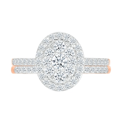 0.96 CT. T.W. Oval-Shaped Multi-Diamond Frame Bridal Set in 10K Rose Gold